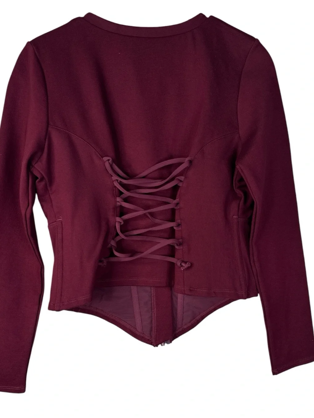 TA3 Long Sleeve Corsety Top Dark Cherry Built-In Shapewear NWT | Large - Picture 8 of 13